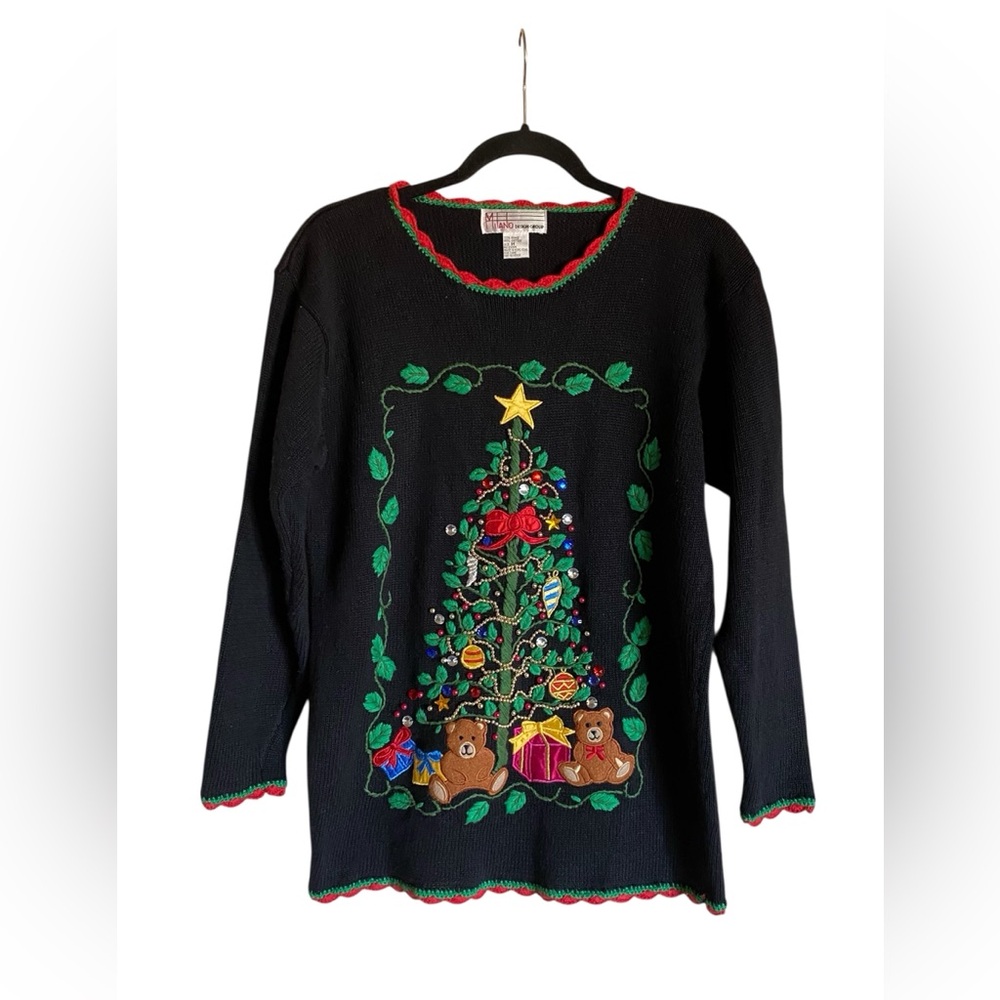 Vintage MILANO DESIGN GROUP Ugly Christmas Embroidered Beaded Sweater Top M